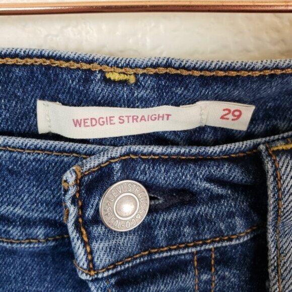 Levi's Wedgie Straight Distressed Jeans Button Fly Medium Wash size 29 y2k 90s - Picture 6 of 16